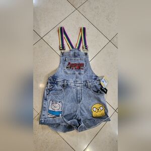 Adventure Time Denim Overalls Shirts Adult Women Size Small NWT